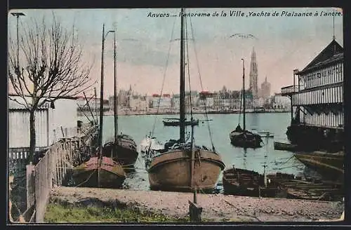 AK Anvers, Panorama de la Ville, Yachts de Plaisance à l`ancre