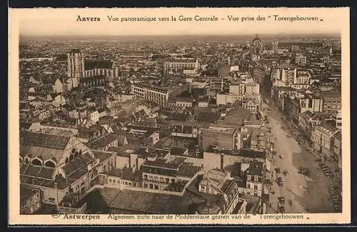 AK Anvers, Vue panoramique vers la Gare Centrale, Vue prise des Torengebouwen