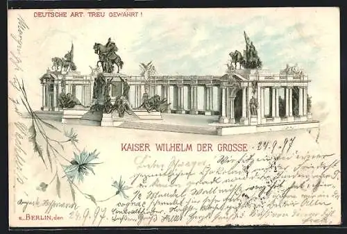 Lithographie Berlin, Denkmal Kaiser Wilhelm der Grosse