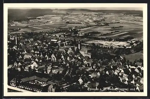 AK Ehingen a. D., Teilansicht mit Kirche, Fliegeraufnahme