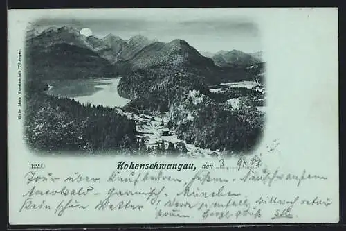 Mondschein-AK Hohenschwangau, Panorama