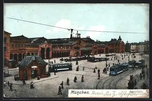AK München, Bahnhofplatz mit Strassenbahn