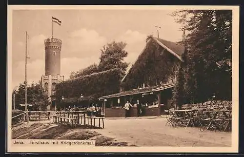 AK Jena, Gasthaus Forsthaus mit Kriegerdenkmal