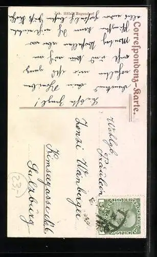 AK Eugendorf b. Salzburg, Kirche und Gmachls Gasthaus, KK Postamt und Handlung Hölzl