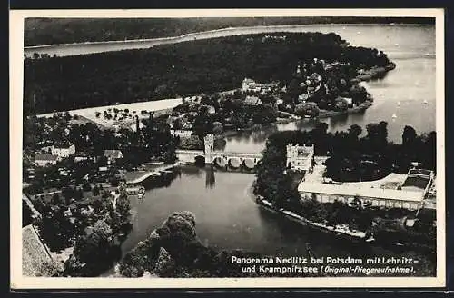 AK Nedlitz / Potsdam, Panorama mit Lehnitz und Krampnitzsee, Fliegeraufnahme
