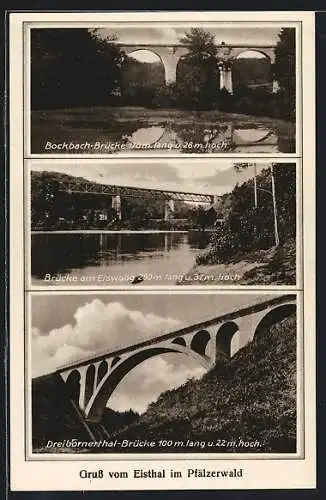 AK Eisenberg / Pfalz, Bockbach- Brücke, Brücke am Eiswoog u. Dreibonerthal- Brücke