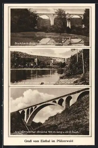 AK Eisenberg / Pfalz, Bockbach- Brücke, Brücke am Eiswoog u. Dreibonerthal- Brücke