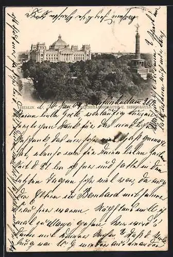 AK Berlin, Reichstagsgebäude und Siegessäule
