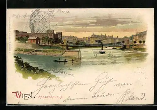 Lithographie Wien, Teilansicht mit Aspernbrücke