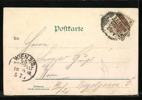 Lithographie Wien, Teilansicht mit Aspernbrücke