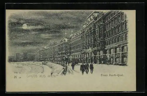 Mondschein-AK Wien, Franz Josefs-Quai bei Schneefall