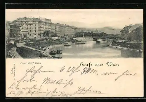 AK Wien, Franz Josefs-Quai und Dampfer auf dem Donaukanal