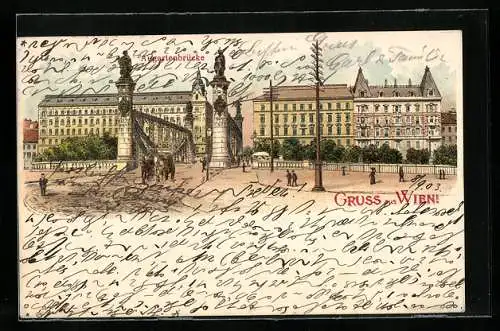 Lithographie Wien, An der Augartenbrücke