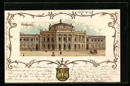 Passepartout-Lithographie Wien I, Burgtheater mit Wappen