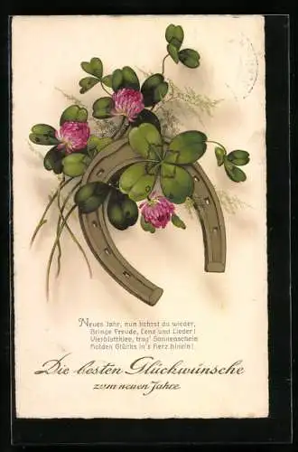 Künstler-AK Hufeisen und Kleeblätter zu Neujahr