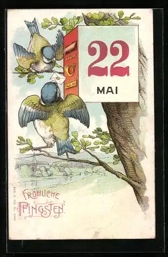 Künstler-AK Vögel senden Briefe zu Pfingsten