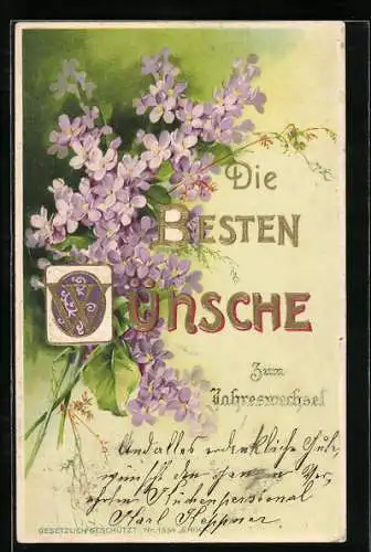 Lithographie Die Besten Wünsche zum neuen Jahre!, Blumen