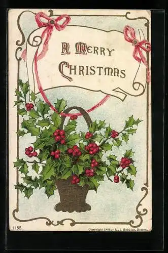 Künstler-AK Korb mit Stachelpalmen zu Weihnachten