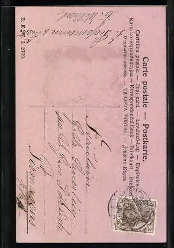 Präge-AK Stechpalmen fallen zu Neujahr aus goldenem Rahmen