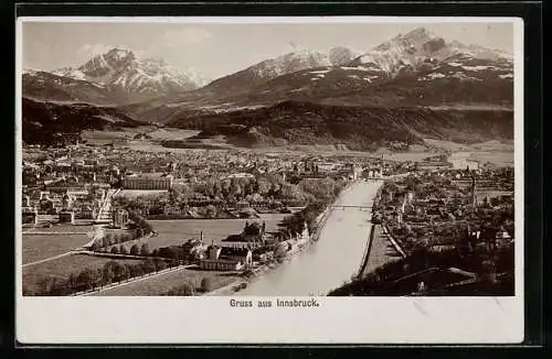 Foto-AK Fritz Gratl: Innsbruck, Panorama mit den Alpen