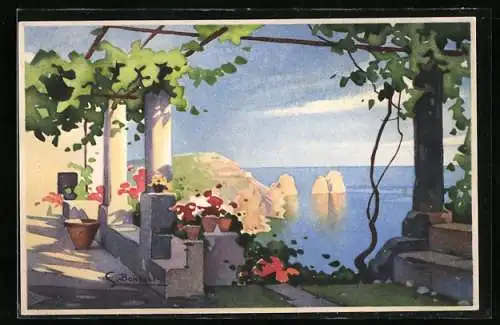 Künstler-AK S. Bonelli: Säulengang mit Blick aufs Meer