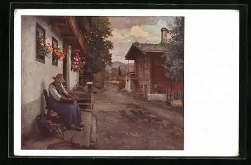 Künstler-AK Karl Maria Schuster: Bäuerin auf steirischem Bauernhof