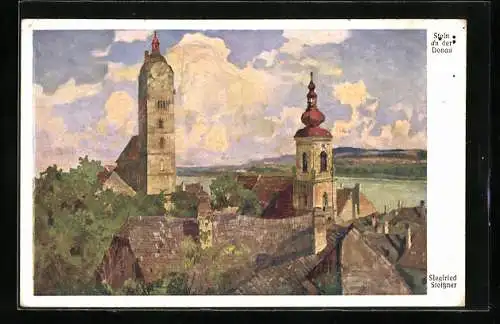 Künstler-AK Stein an der Donau, Ortspartie