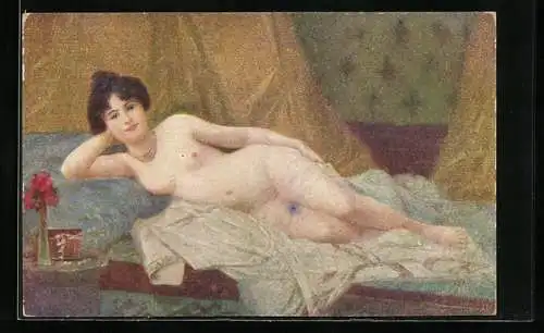 Künstler-AK Josef Süss: Träumerei, Nackte Frau liegt auf einem Bett
