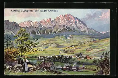 Künstler-AK Hans Treiber: Cortina d`Ampezzo mit Monte Cristallo