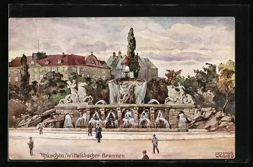 Künstler-AK Richard Wagner: München, Partie am Wittelsbacher-Brunnen