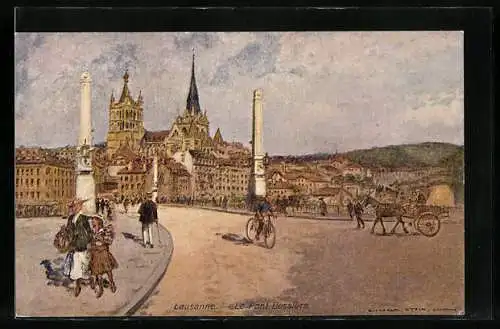 Künstler-AK Georges Stein: Lausanne, Le Pont Bessiere