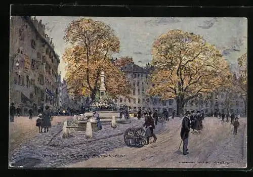 Künstler-AK Georges Stein: Genève, Place du Bourg-de-Four, Ortsansicht im Herbst