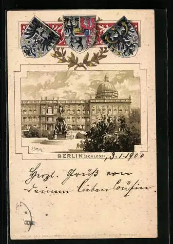 Passepartout-Lithographie Berlin, Schloss und Denkmal, Wappen