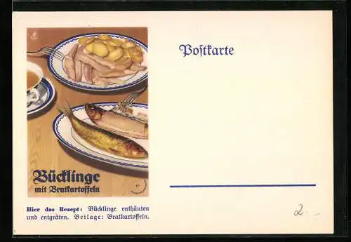 AK Reklame für Bücklinge mit Bratkartoffeln