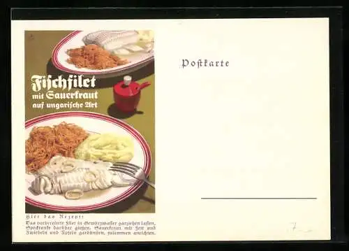AK Rezept für Fischfilet mit Sauerkraut, ungarische Art