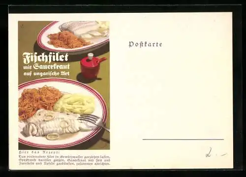 AK Rezept für Fischfilet mit Sauerkraut, ungarische Art