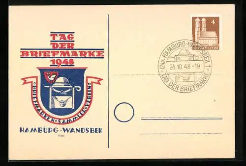 AK Hamburg-Wandsbek, Tag der Briefmarke 1948, Wappen Briefmarken Sammelverein