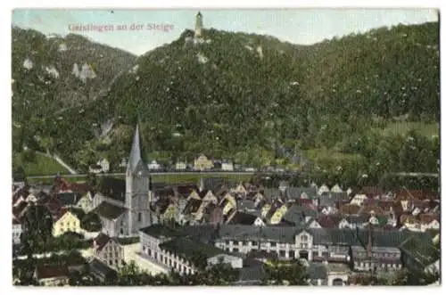 Relief-AK Geislingen an der Steige, Teilansicht mit Kirche