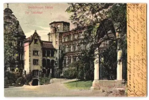 Relief-AK Heidelberg, Blick in den Schlosshof