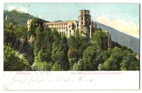 Relief-AK Heidelberg, Schloss von der Terrasse gesehen