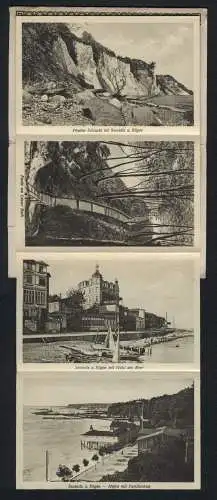 Leporello-AK Lohme a. Rügen, Fischerhafen, Kreideküste bei Sassnitz, Herthasee bei Stubbenkammer, Sassnitz