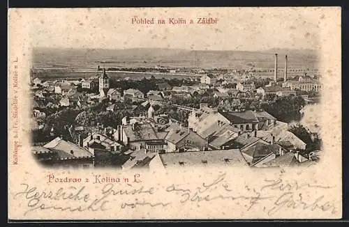 AK Kolin, Ortspanorama aus der Vogelschau