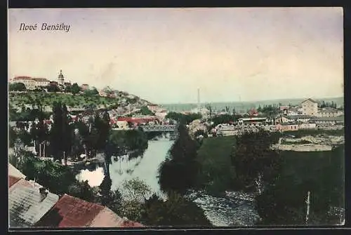 AK Nove Benatky, Ortsansicht aus der Vogelschau