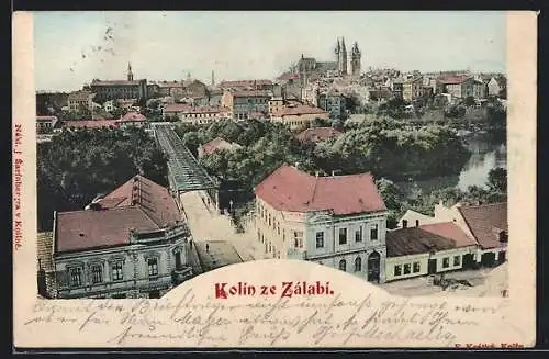AK Kolin ze Zálabí, Panorama mit Brücke