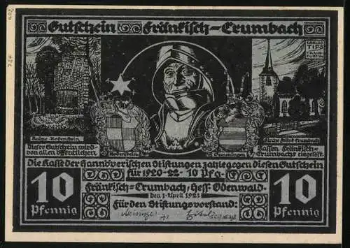 Notgeld Fränkisch-Crumbach /Hess. Odenwald 1921, 10 Pfennig, Reiter im Himmel