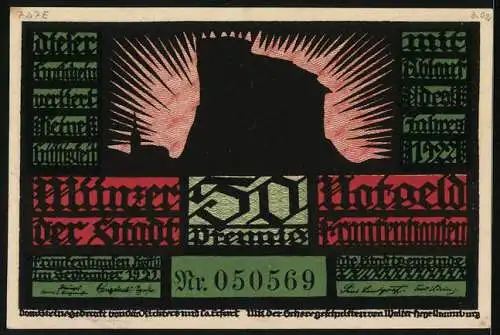 Notgeld Frankenhausen 1921, 50 Pfennig, Thomas Münzer versammelt die Bauern