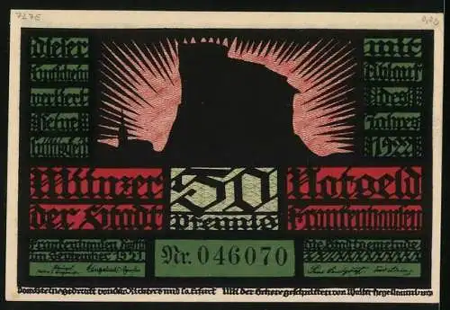 Notgeld Frankenhausen 1921, 50 Pfennig, Kampf auf dem weissen Berge