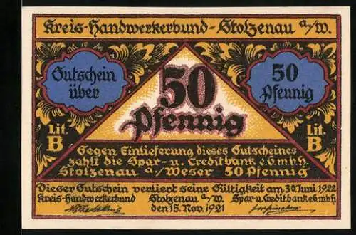 Notgeld Stolzenau a. W. 1921, 50 Pfennig, Ein Fleischer bei der Arbeit