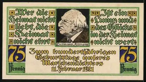 Notgeld Stotel 1921, 75 Pfennig, Die Stoteler Grafen vor der Stadt