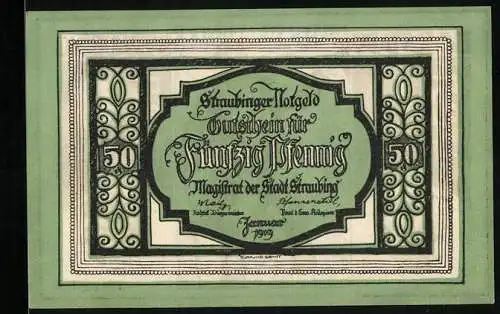 Notgeld Straubing 1919, 50 Pfennig, Bruder Straubinger